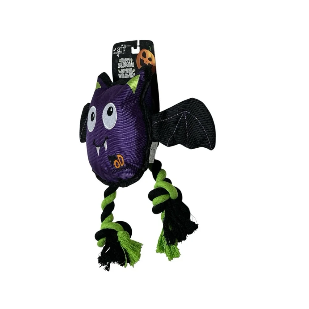 New afp All For Paws Halloween Dog Toy Bat with Rope Squeaker Push Outdoor‎
